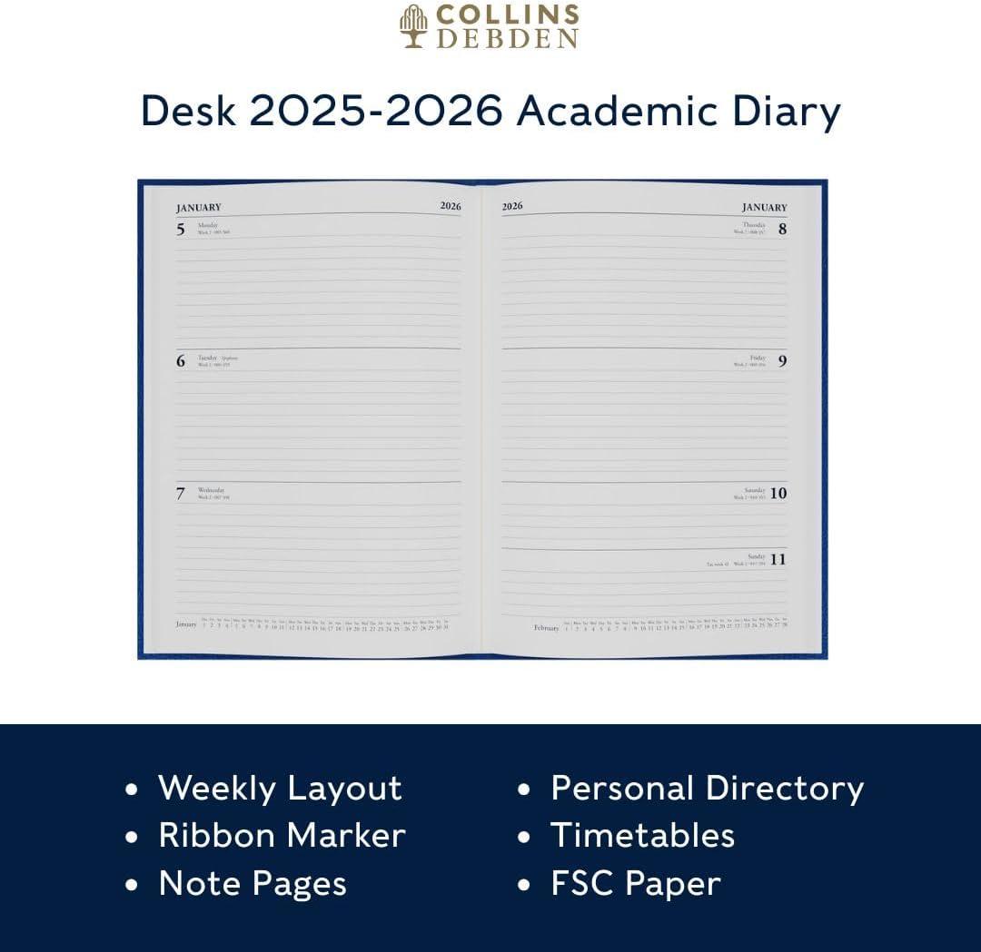 image:imageCollins Desk 13 Month MidAcademic Year Planner July 2025July 202644M602526 DaytoPage Appointments Diary A4 Hard Cover BlueBlack