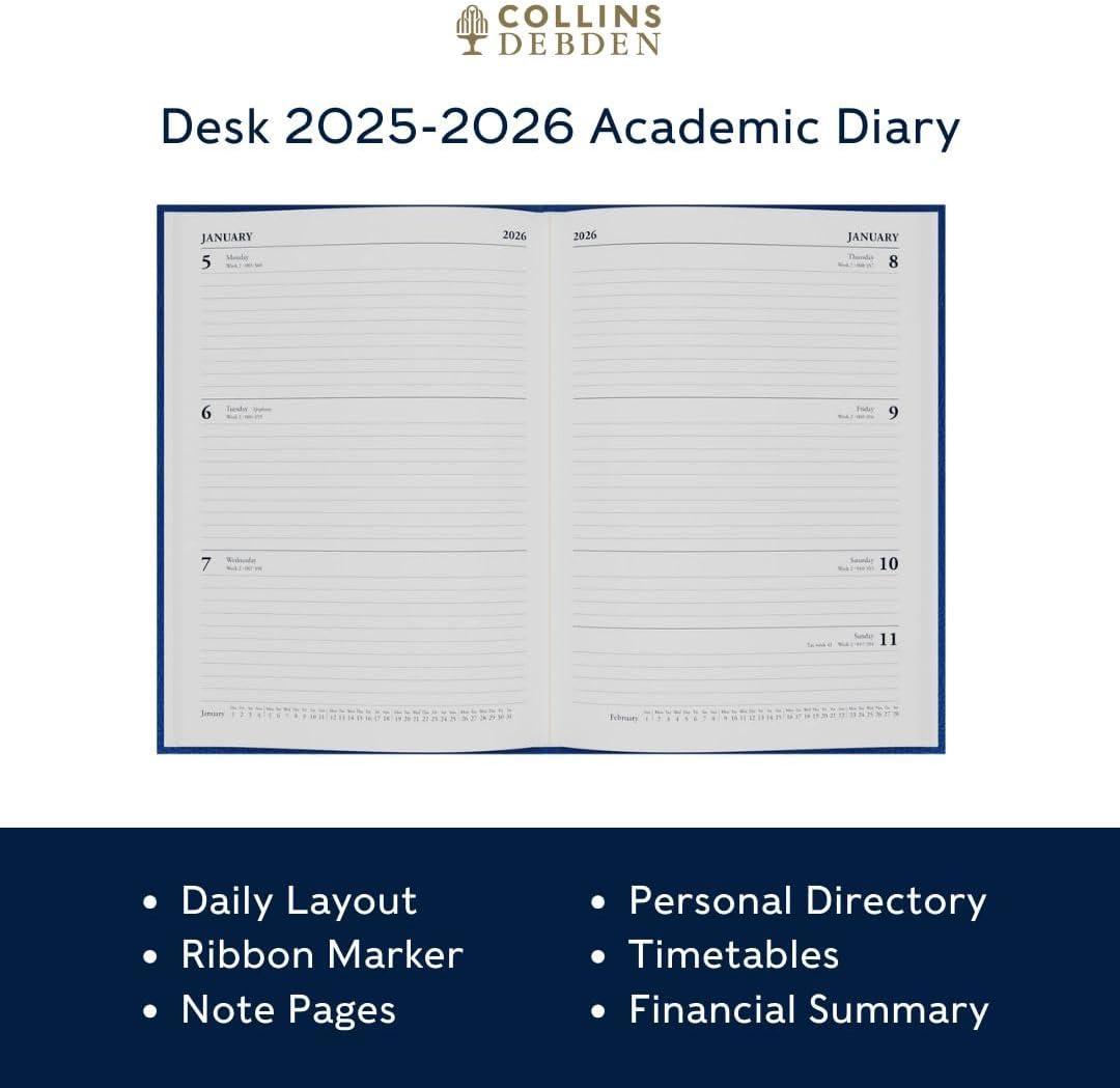 image:imageCollins Desk 13 Month MidAcademic Year Planner July 2025July 202644M602526 DaytoPage Appointments Diary A4 Hard Cover BlueBlack