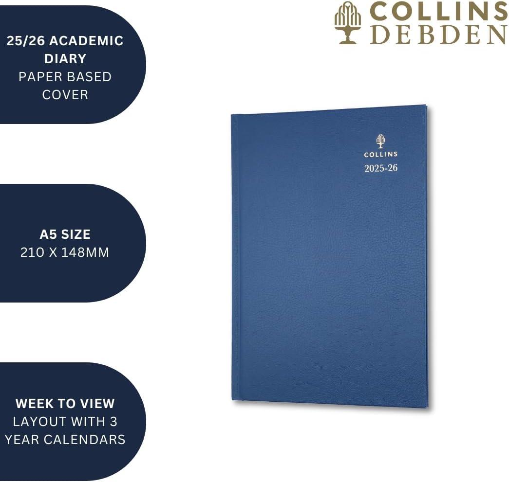 image:imageCollins Desk 13 Month MidAcademic Year Planner July 2025July 202644M602526 DaytoPage Appointments Diary A4 Hard Cover BlueBlack
