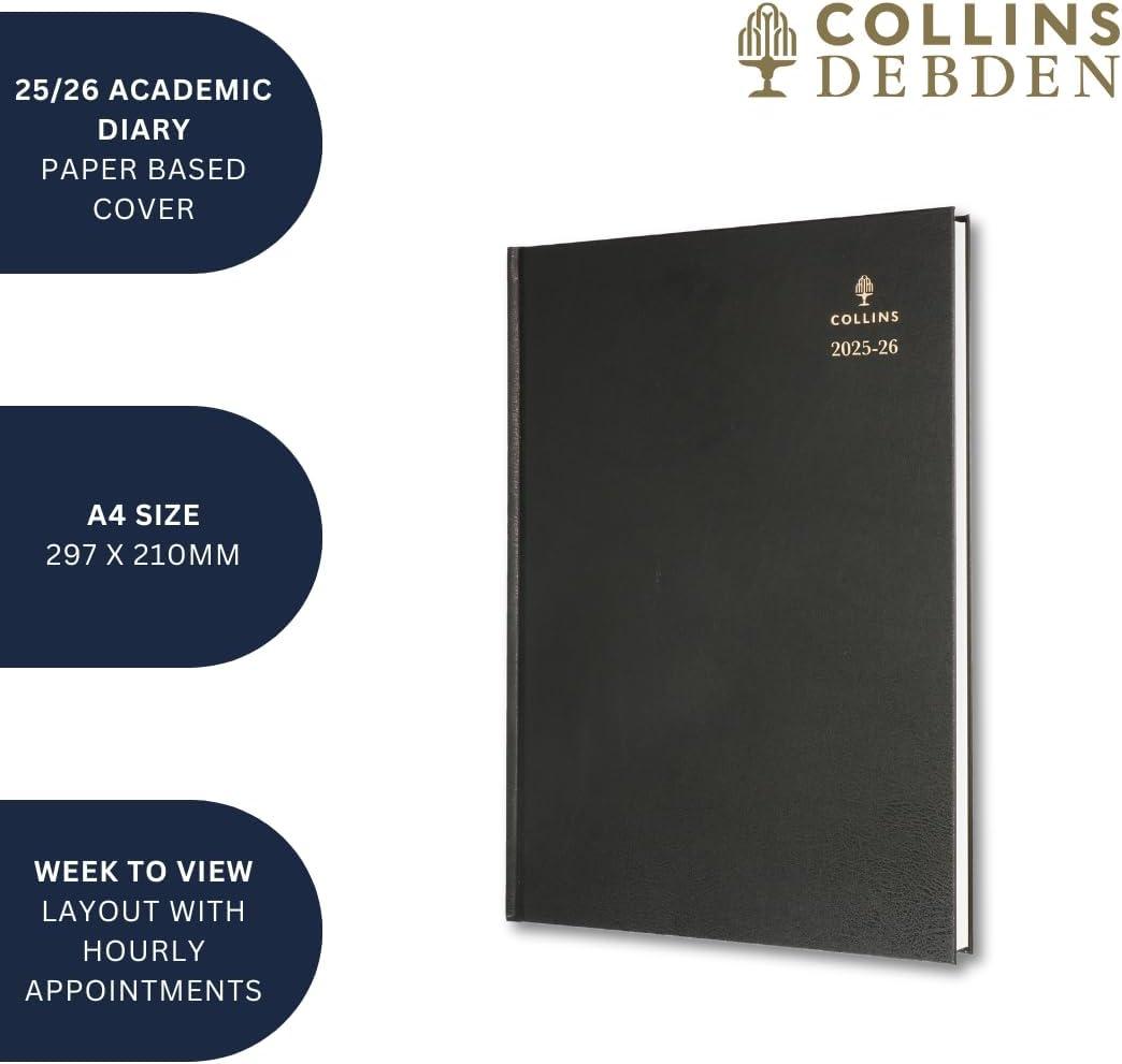image:imageCollins Desk 13 Month MidAcademic Year Planner July 2025July 202644M602526 DaytoPage Appointments Diary A4 Hard Cover BlueBlack