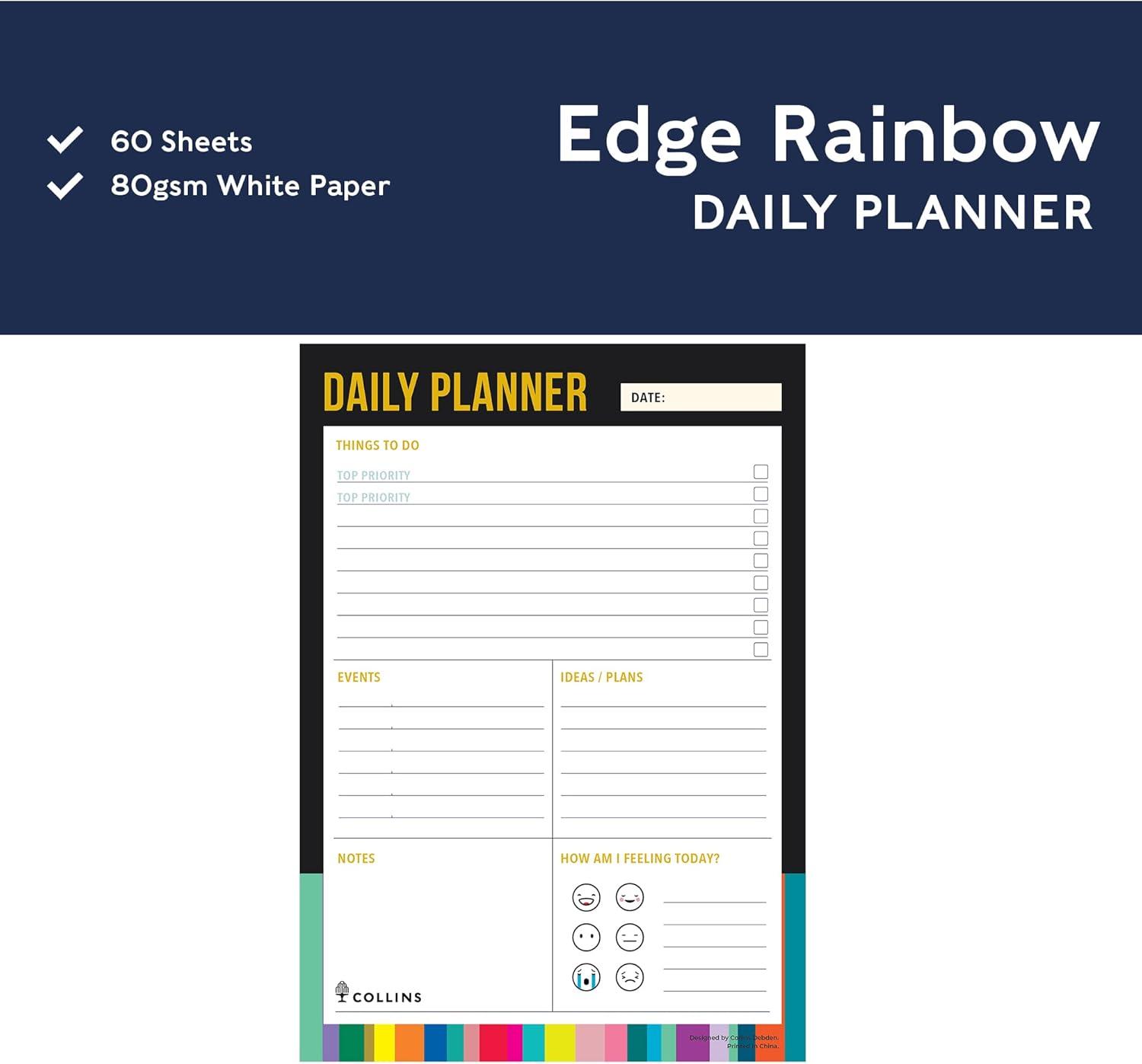 image:imageCollins Edge Rainbow Daily Planner Pad Desk Pad Daily Calendar 2023 Page A Day Layout Cute Undated Planner with 60 sheets A5 Size