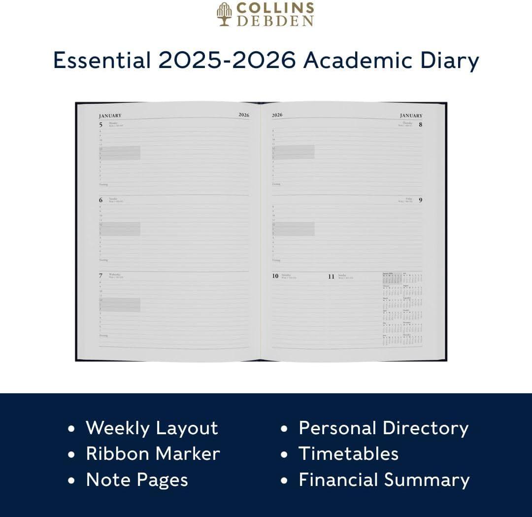 image:imageCollins Essentials 12 Month MidAcademic Year Planner July 2025July 2026 WeektoView Appointments Diary A5 Hard Cover RedDark Blue