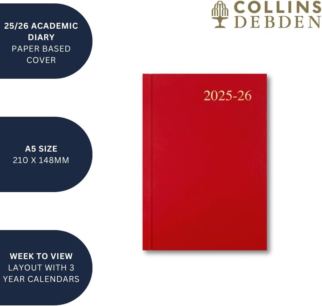 image:imageCollins Essentials 12 Month MidAcademic Year Planner July 2025July 2026 WeektoView Appointments Diary A5 Hard Cover RedPink