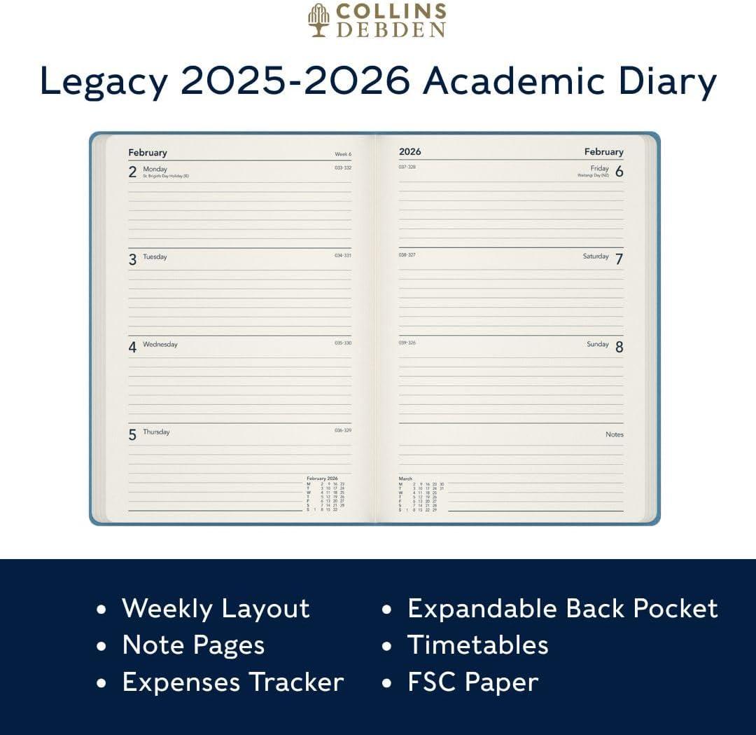 image:imageCollins Legacy 14 Month MidAcademic Year Planner July 2025August 2026 WeektoView Diary A6 Hard Cover BlueBlue